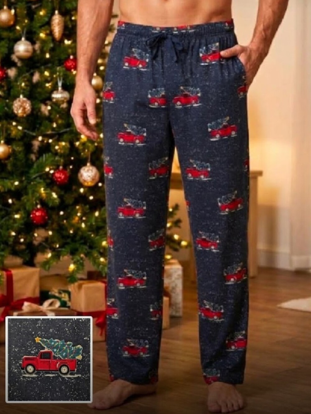 Perry Ellis Portfolio Navy Holiday Truck Print Lounge/Sleep Pants